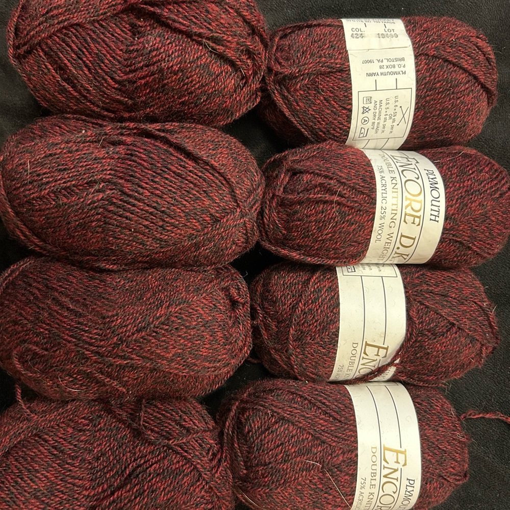Plymouth Encore Worsted Yarn in Red and Black